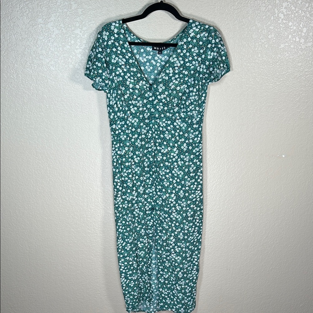 Motel Rocks Green Floral Bodycon Midi Dress Size Medium Cottagecore